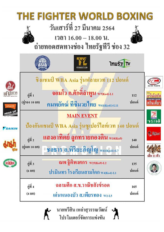 สรุปผลมวย ศึกมวย The Fighter World Boxing ประจำวันเสาร์ที่ 27/3/2564