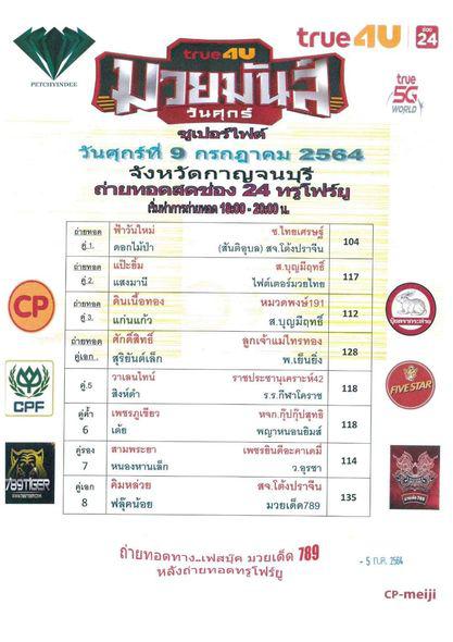 โปรแกรมมวย ศึกมวยมันส์วันศุกร์ ประจำวันที่ 9/7/2564