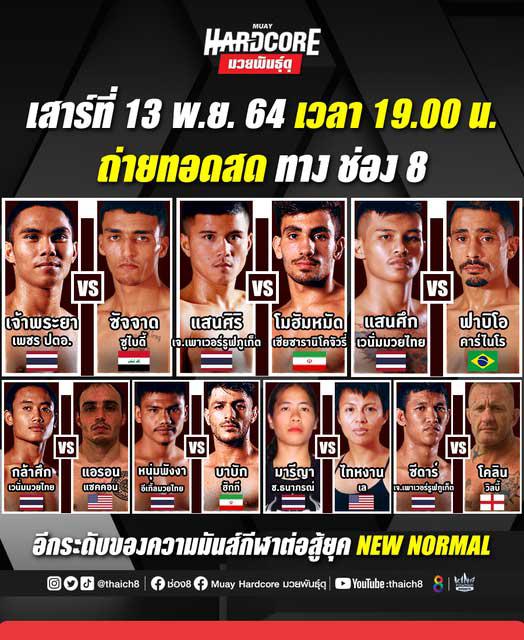 สรุปผลมวย มวยฮาร์ดคอร์ มวยพันธุ์ดุ ประจำวันเสาร์ที่ 13/11/2564