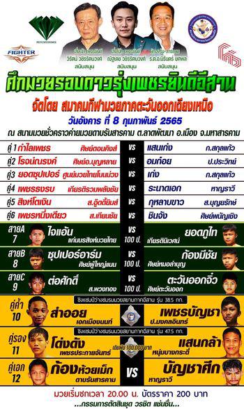 สรุปผลมวย ศึกมวยรอบดาวรุ่งเพชรยินดีอีสาน ประจำวันอังคารที่ 8/2/2565
