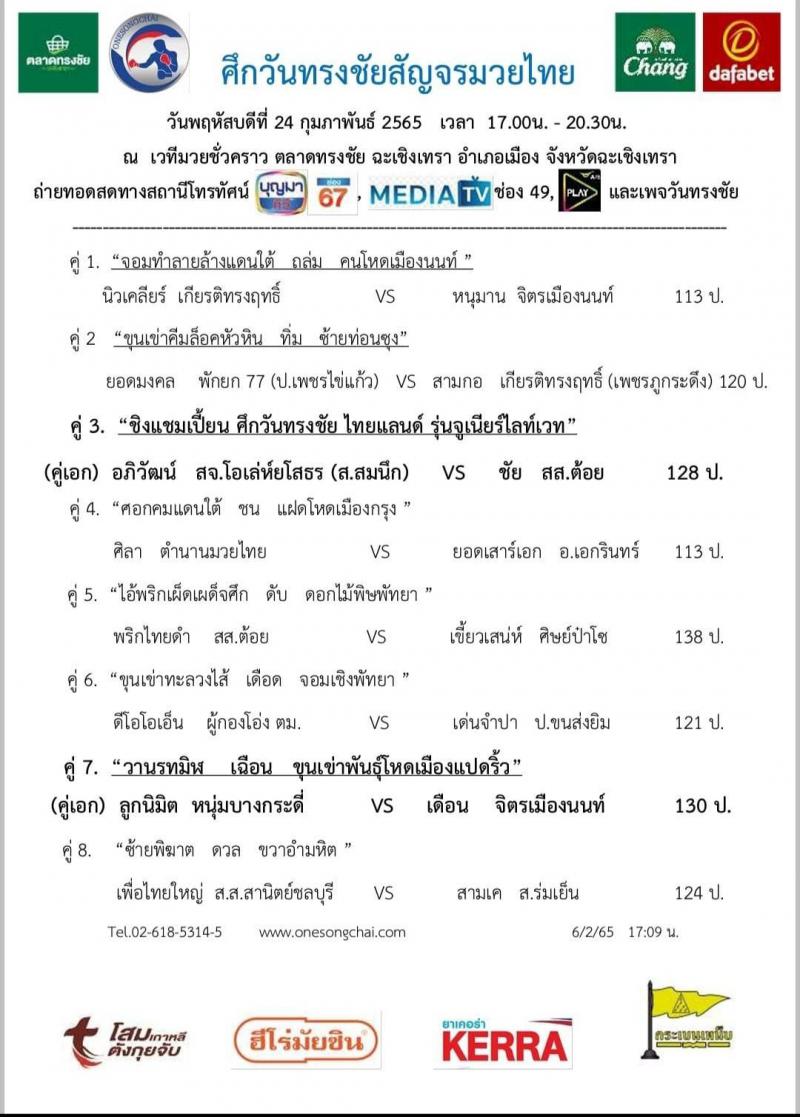 สรุปผลมวย ศึกวันทรงชัยสัญจร ประจำวันพฤหัสบดีที่ 24/2/2565