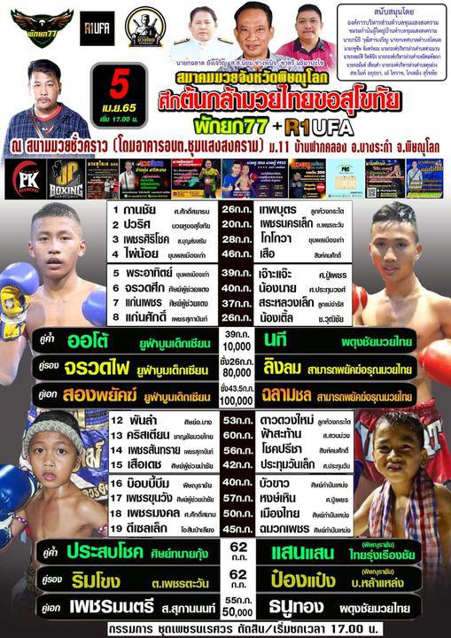 สรุปผลมวย ศึกมวยไทยขอสุโขทัย ประจำวันอังคารที่ 5/4/2565