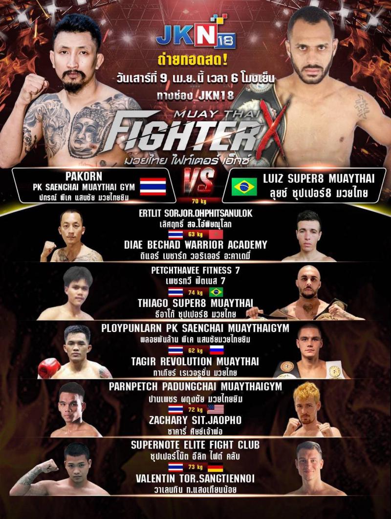  สรุปผลมวย มวยไทย Fighter X  ประจำวันเสาร์ที่ 9 เมษายน 2565 
