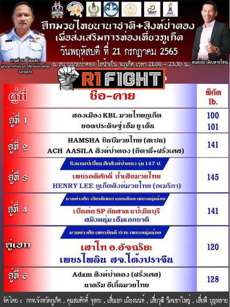 สรุปผลมวย ศึกสิงห์ป่าตอง ประจำวันพฤหัสบดีที่ 21/7/2565