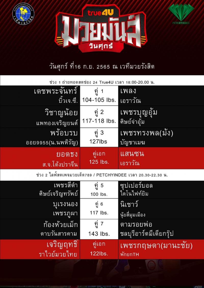 สรุปผลมวย ศึกมวยมันส์วันศุกร์ ช่วงที่ 2 ประจำวันศุกร์ที่ 16/9/2565