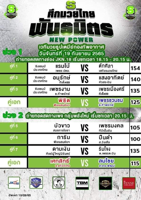 สรุปผลมวย ศึกมวยไทยพันธมิตร ช่วงที่ 2 ประจำวันจันทร์ที่ 19/9/2565