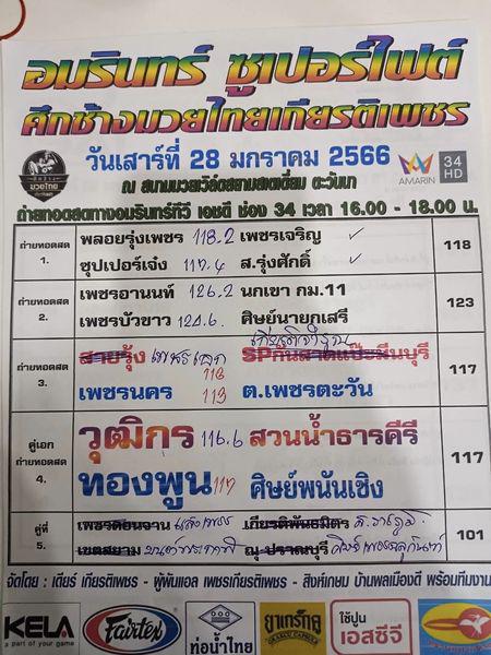สรุปผลมวย ศึกอมรินทร์ซูเปอร์ไฟต์ ประจำวันเสาร์ที่ 28/1/2566