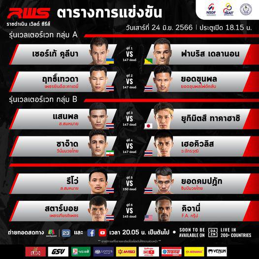 สรุปผลมวย Rajadamnern World Series ประจำวันเสาร์ที่ 24/6/2566