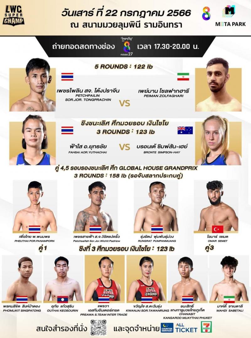 สรุปผลมวย Lumpinee World Championship Super Champ ประจำวันเสาร์ที่ 22/7/2566