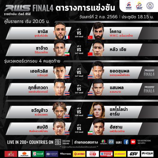 สรุปผลมวย Rajadamnern World Series ประจำวันเสาร์ที่ 2/9/2566