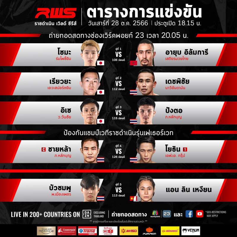 สรุปผลมวย RAJADAMNERN WORLD SERIES ประจำวันเสาร์ที่ 28/10/2566
