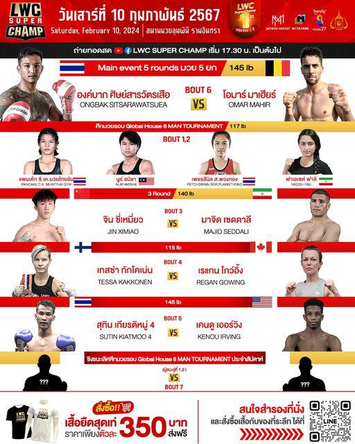 สรุปผลมวย LUMPINEE WORLD CHAMPIONSHIP SUPER CHAMP ประจำวันเสาร์ที่ 10/2/2567