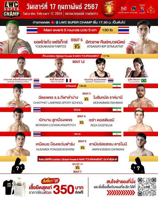 สรุปผลมวย LUMPINEE WORLD CHAMPIONSHIP SUPER CHAMP ประจำวันเสาร์ที่ 17/2/2567