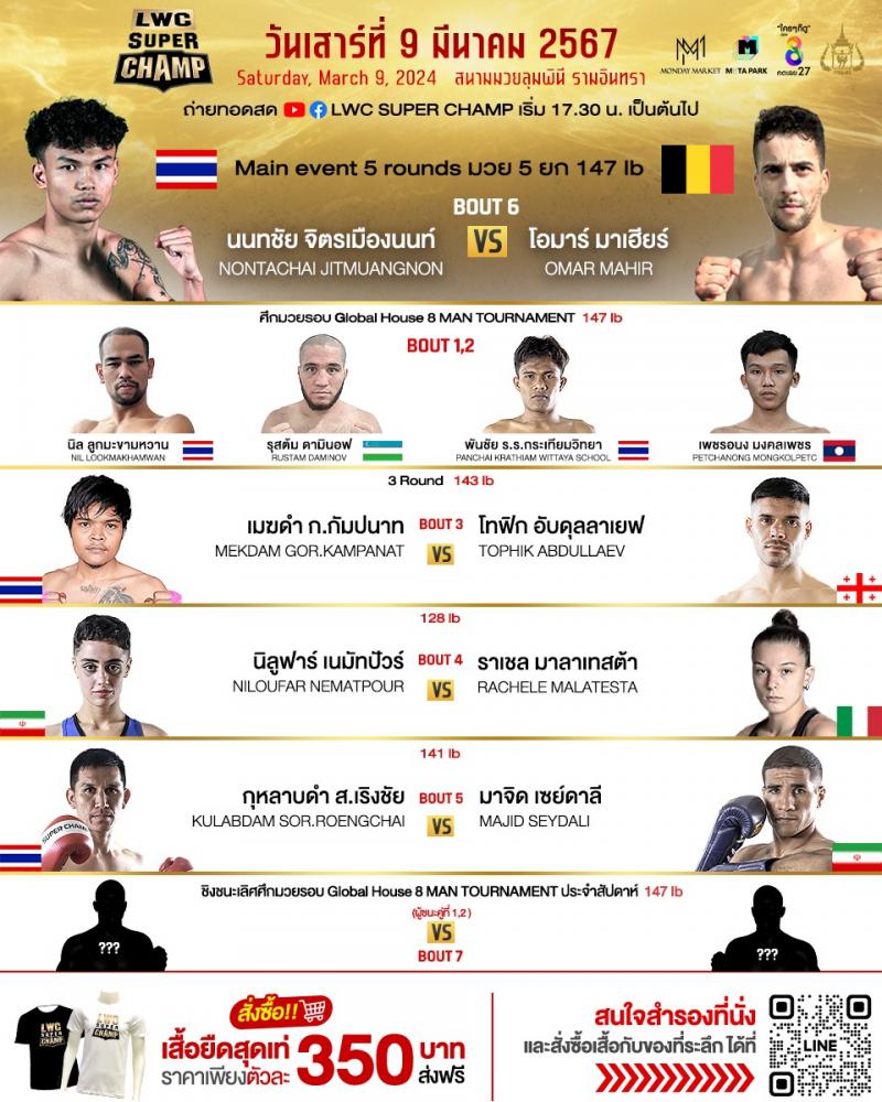 สรุปผลมวย LUMPINEE WORLD CHAMPIONSHIP SUPER CHAMP ประจำวันเสาร์ที่ 9/3/2567