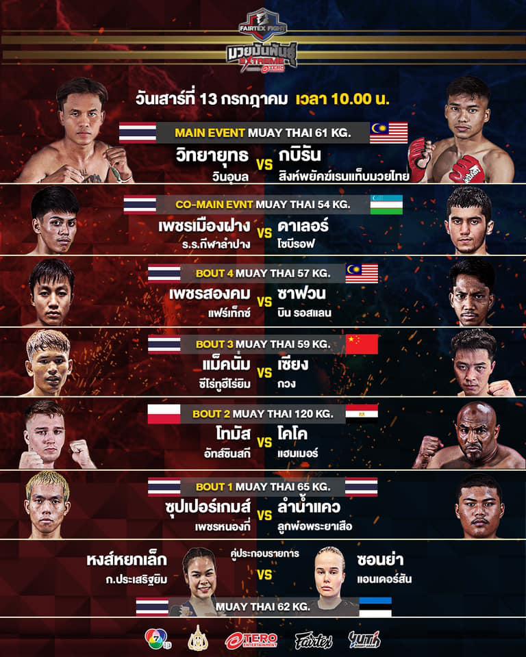 สรุปผลมวย FAIRTEX FIGHT มวยมันส์พันธุ์ EXTREME ประจำวันเสาร์ที่ 13/7/2567