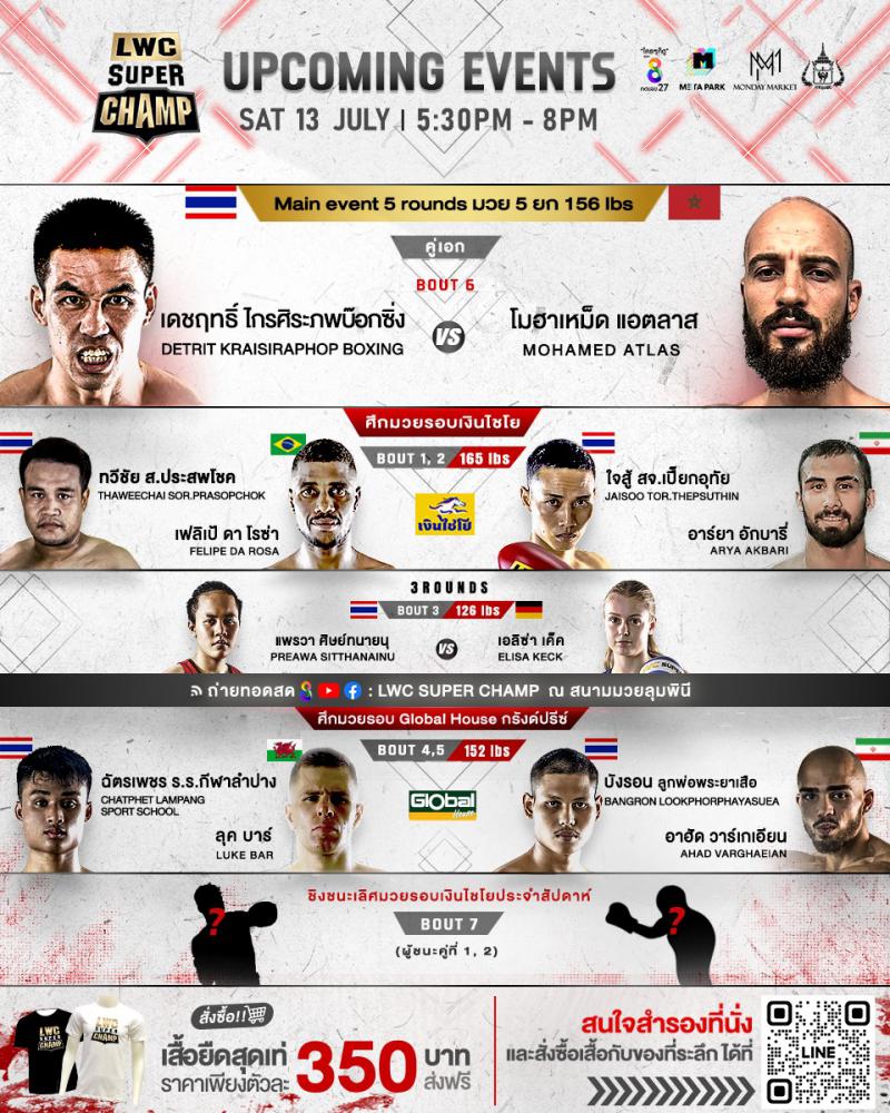 สรุปผลมวย LUMPINEE WORLD CHAMPIONSHIP SUPER CHAMP ประจำวันเสาร์ที่ 13/7/2567