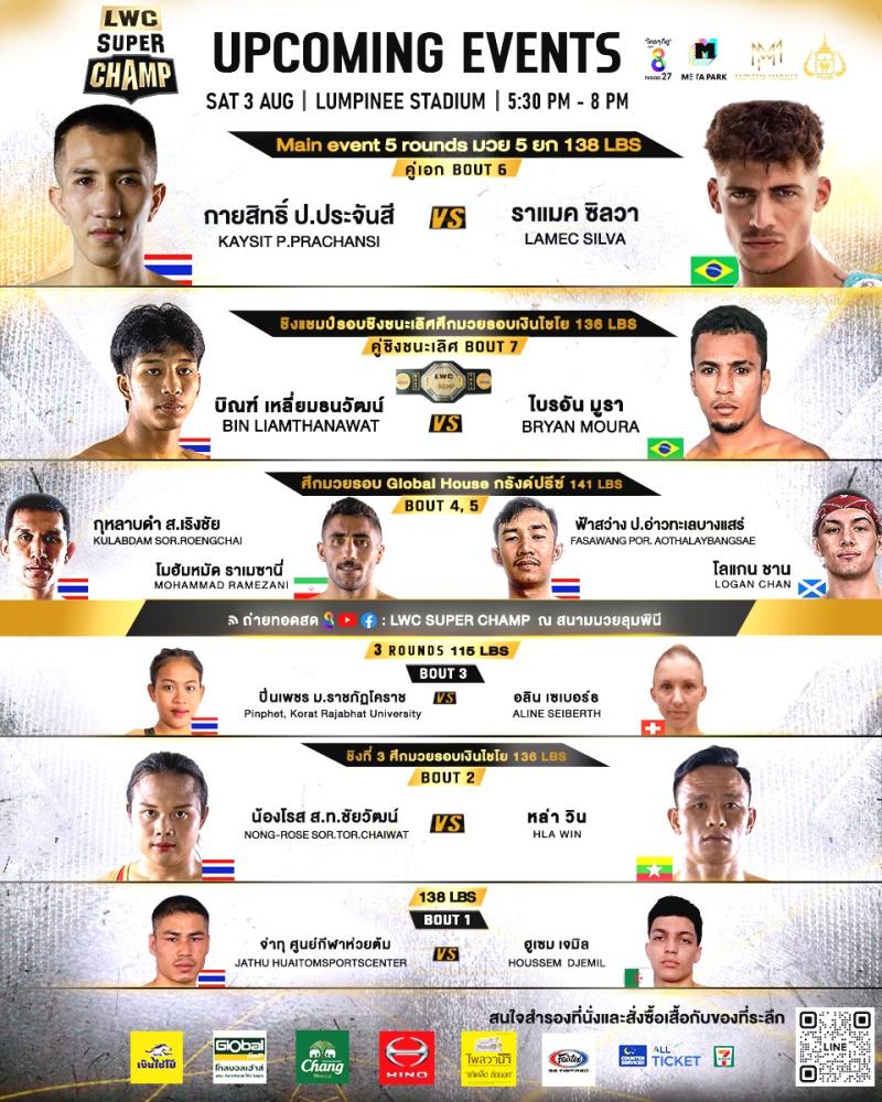 สรุปผลมวย LUMPINEE WORLD CHAMPIONSHIP SUPER CHAMP ประจำวันเสาร์ที่ 3/8/2567