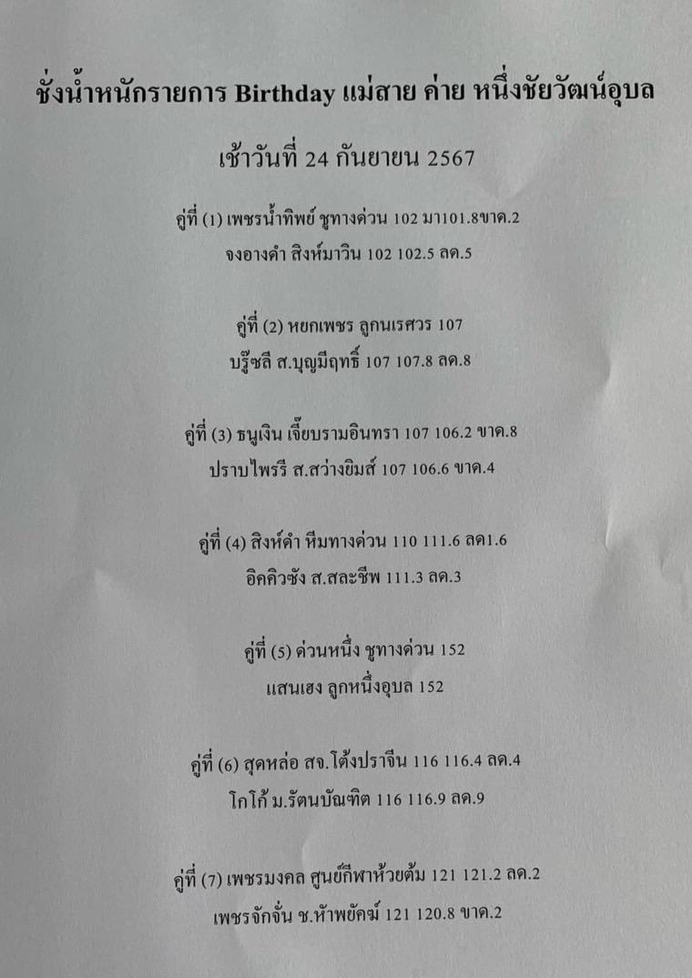 สรุปผลมวย ศึกแฮปปี้เบิร์ดเดย์ แม่สาย ประจำวันอังคารที่ 24/9/2567