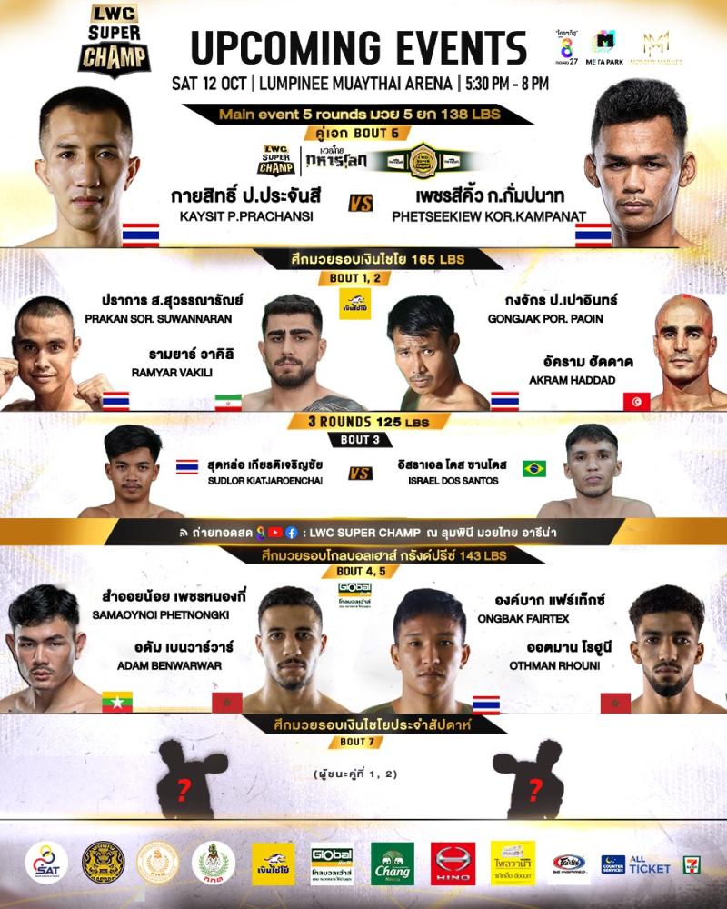 สรุปผลมวย LUMPINEE WORLD CHAMPIONSHIP SUPER CHAMP ประจำวันเสาร์ที่ 12/10/2567
