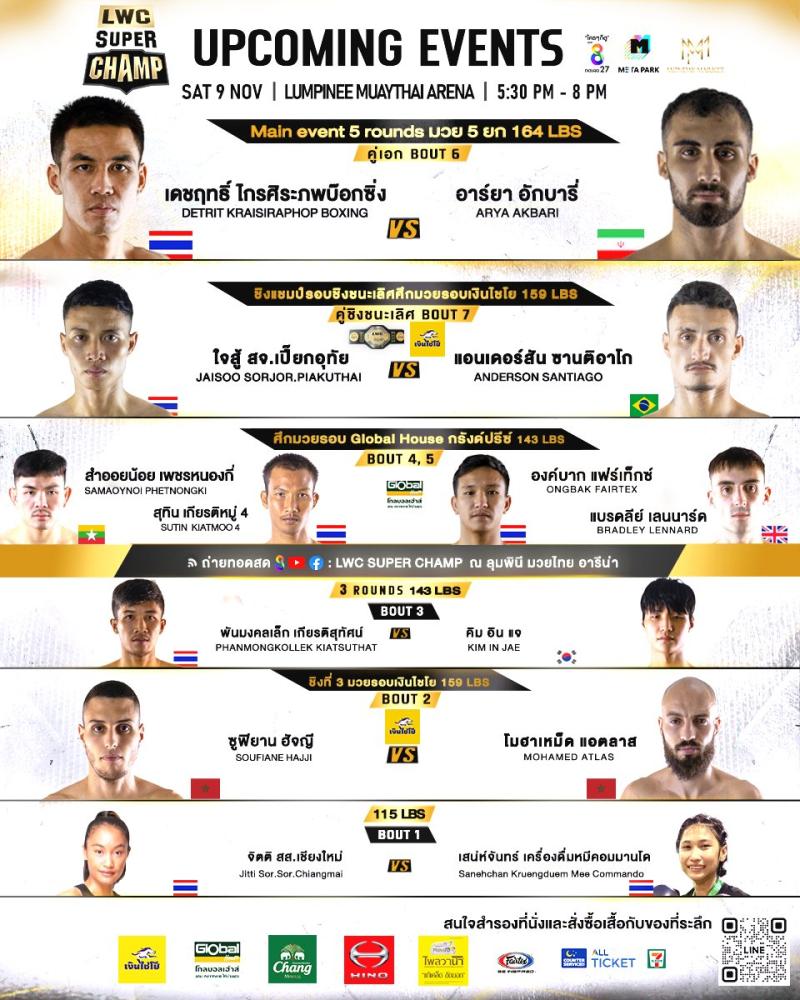 สรุปผลมวย LUMPINEE WORLD CHAMPIONSHIP SUPER CHAMP ประจำวันเสาร์ที่ 9/11/2567