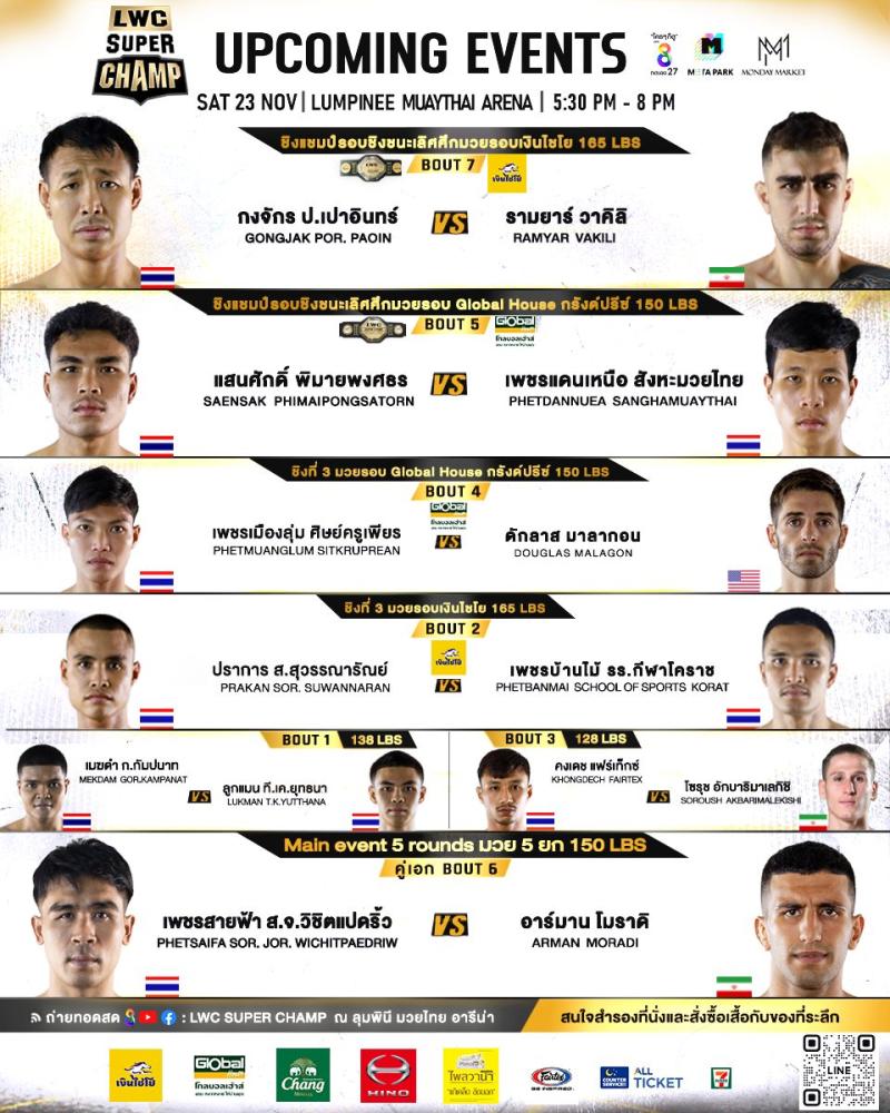 สรุปผลมวย LUMPINEE WORLD CHAMPIONSHIP SUPER CHAMP ประจำวันเสาร์ที่ 23/11/2567