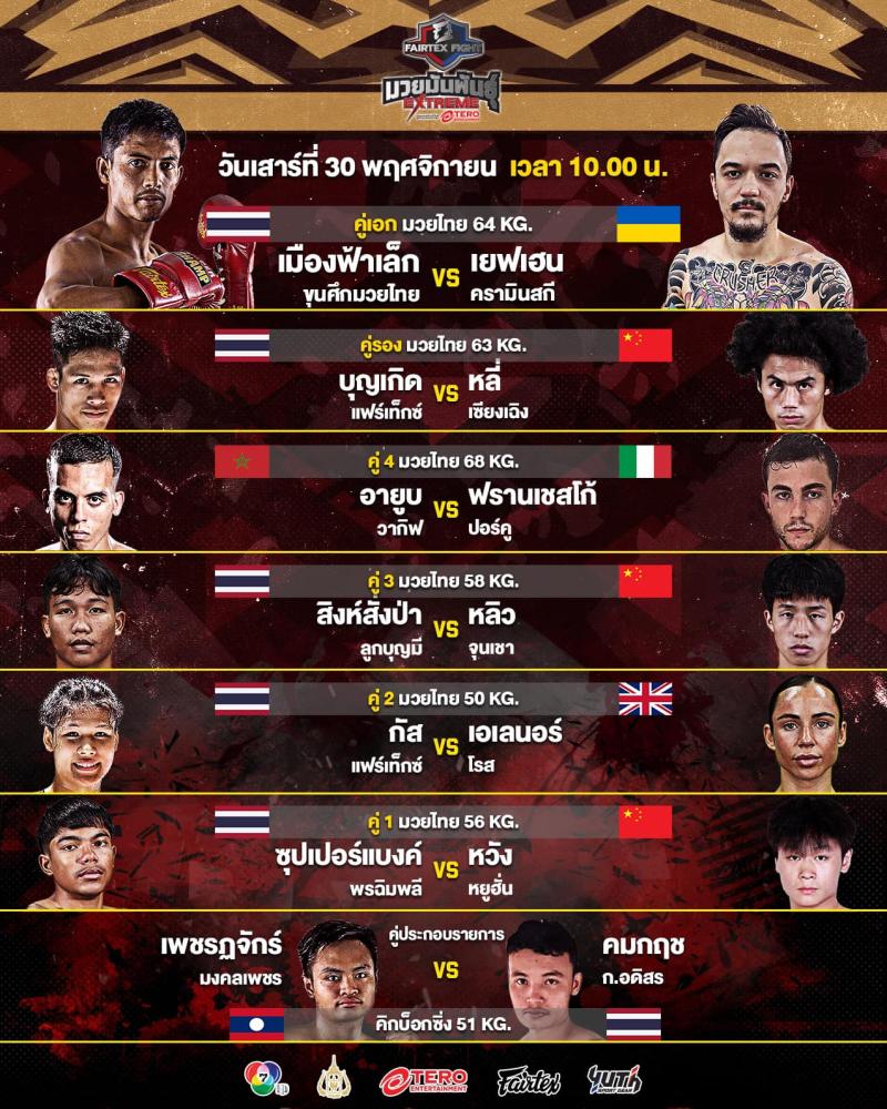 สรุปผลมวย FAIRTEX FIGHT มวยมันส์พันธุ์ EXTREME ประจำวันเสาร์ที่ 30/11/2567