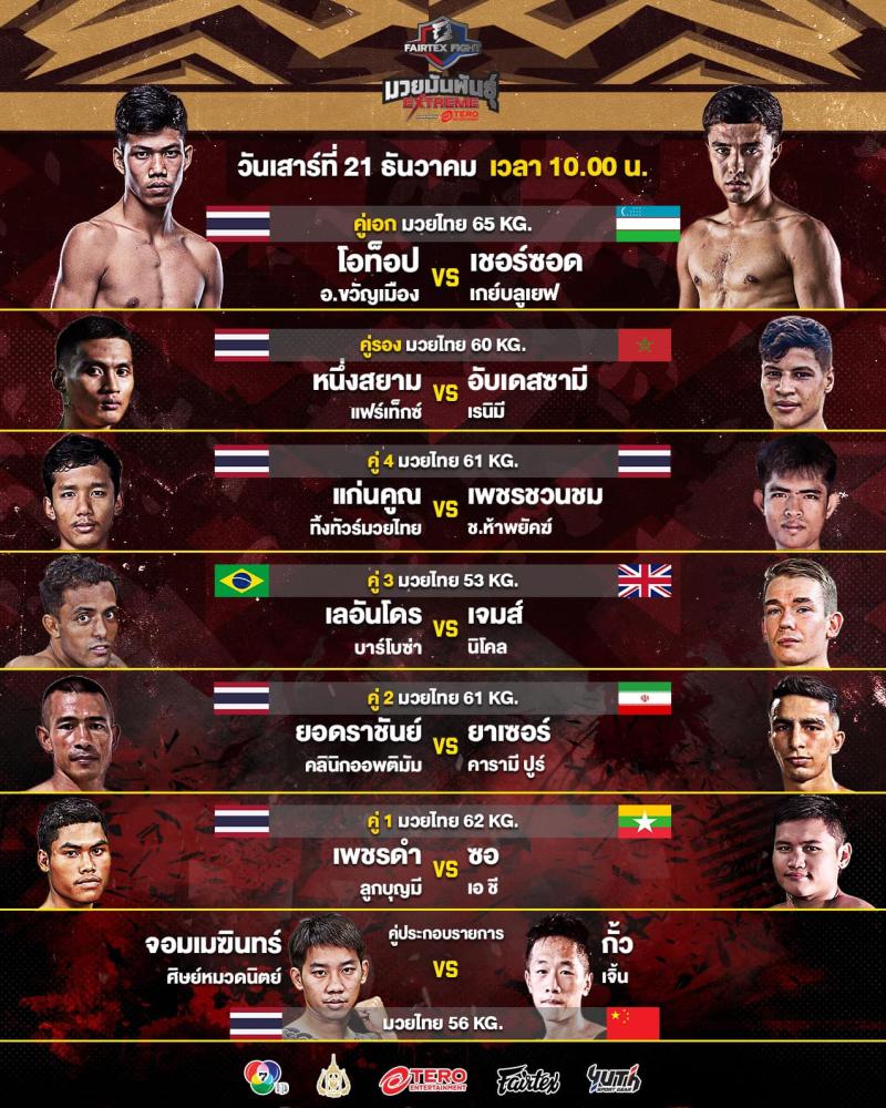 สรุปผลมวย FAIRTEX FIGHT มวยมันส์พันธุ์ EXTREME ประจำวันเสาร์ที่ 21/12/2567