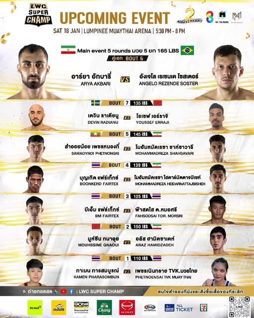 สรุปผลมวย LUMPINEE WORLD CHAMPIONSHIP SUPER CHAMP ประจำวันเสาร์ที่ 18/1/2568