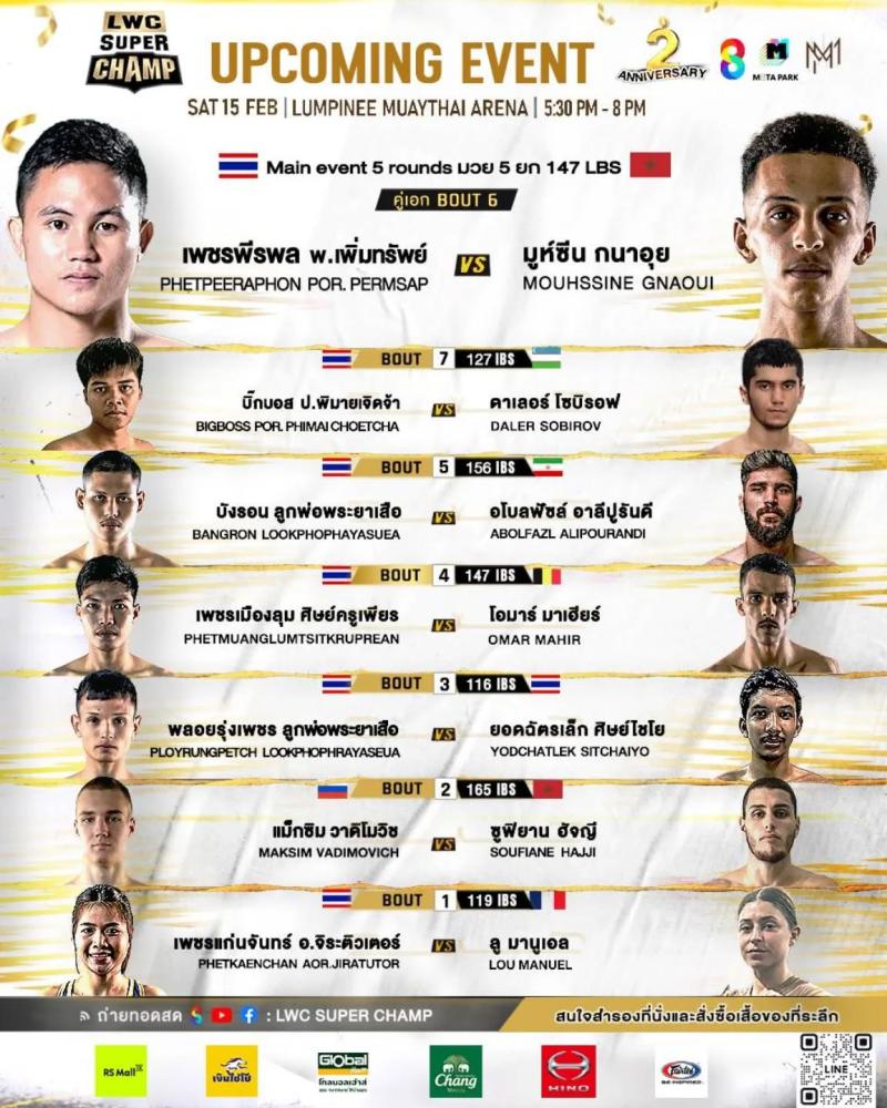 สรุปผลมวย LUMPINEE WORLD CHAMPIONSHIP SUPER CHAMP ประจำวันเสาร์ที่ 15/2/2568