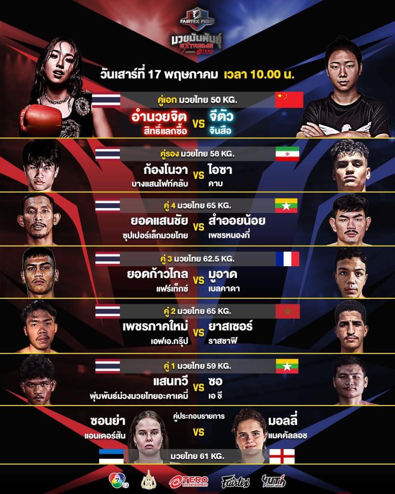 สรุปผลมวย FAIRTEX FIGHT มวยมันส์พันธุ์ EXTREME ประจำวันเสาร์ที่ 17/5/2568