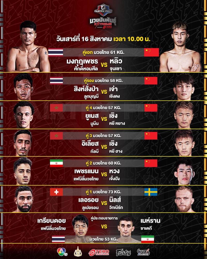 สรุปผลมวย FAIRTEX FIGHT มวยมันส์พันธุ์ EXTREME ประจำวันเสาร์ที่ 16/8/2568