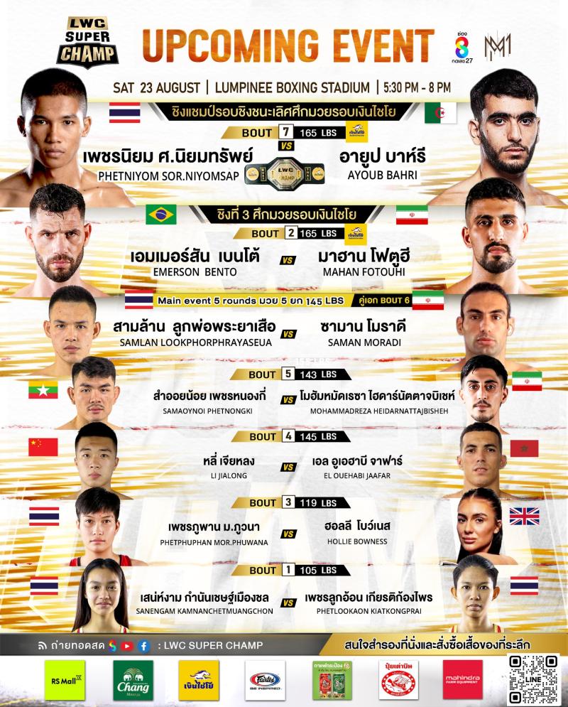 สรุปผลมวย LUMPINEE WORLD CHAMPIONSHIP SUPER CHAMP ประจำวันเสาร์ที่ 23/8/2568